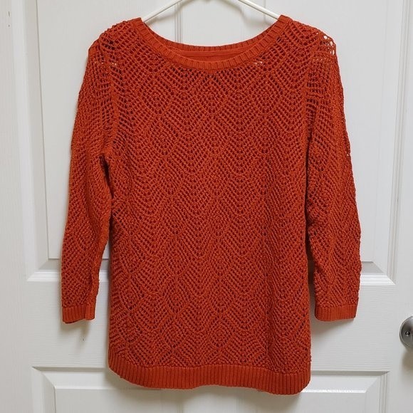 Christopher & Banks XL Orange Crochet Knit Sweater w/Attached Tank Top - Picture 2 of 6
